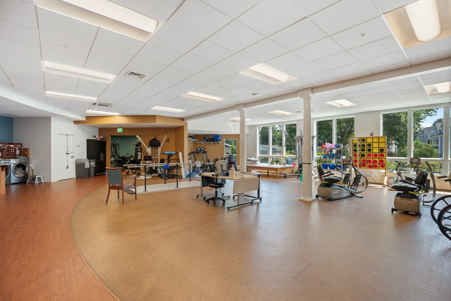 Seaside therapy gym with modern rehabilitation equipment